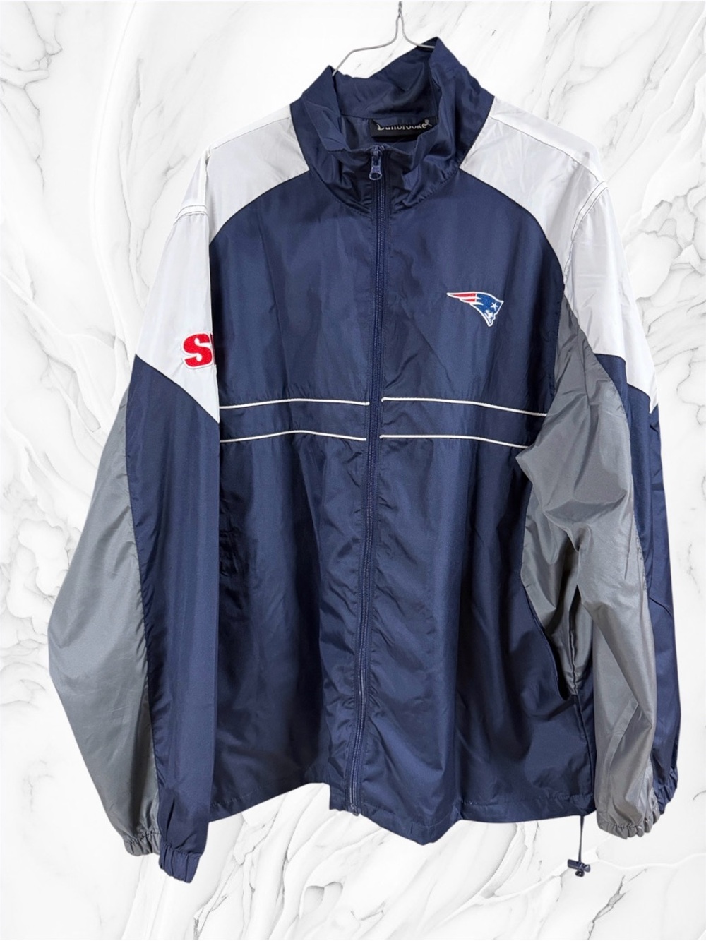 Dunbrooke Navy White Gray New England Patriots Windbreaker jacket large